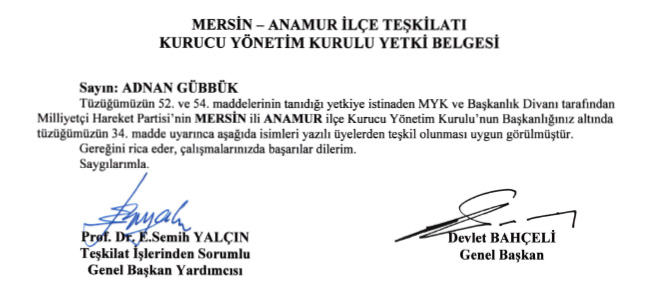 Anamur MHP İlçe Başkanlığına Adnan Gübbük atandı