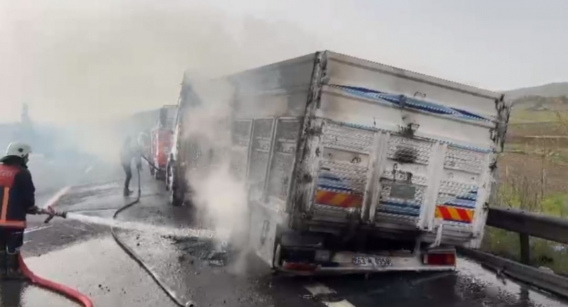 Tarsus’ta soda yüklü kamyonda yangın   