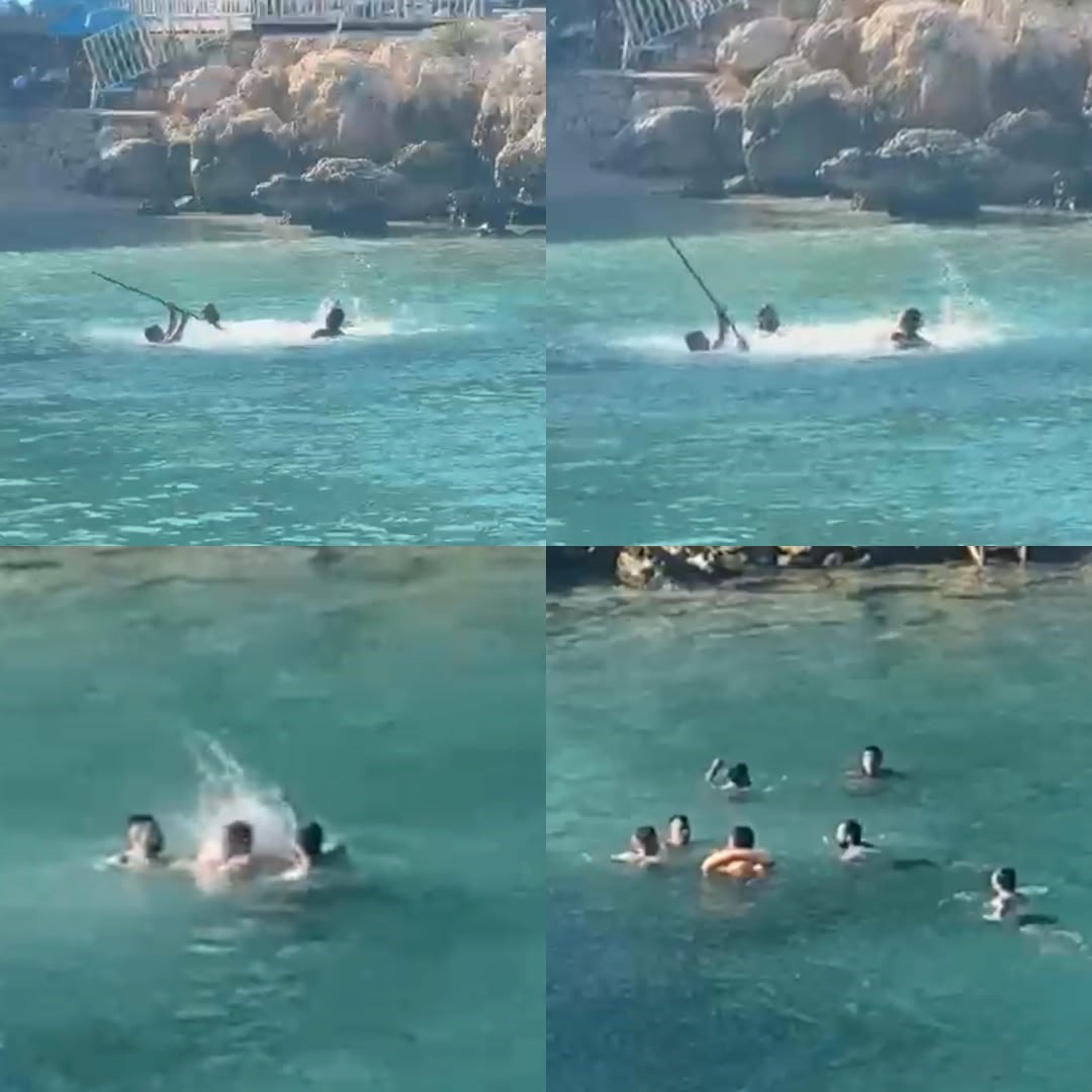 Mersin’de denizin ortasında sopalı kavga